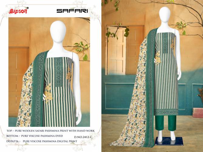 Bipson Safari 2412 Printed Wool Pashmina Dress Material Catalog
